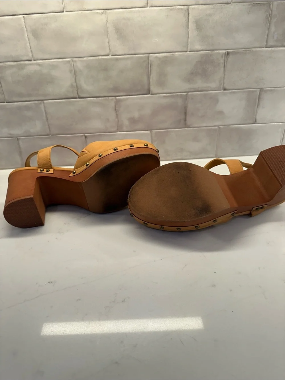 SOLD Torrid Studded Platform Clog Strappy Sandals Block Heel Tan Women’s Size 11 - Picture 5 of 7
